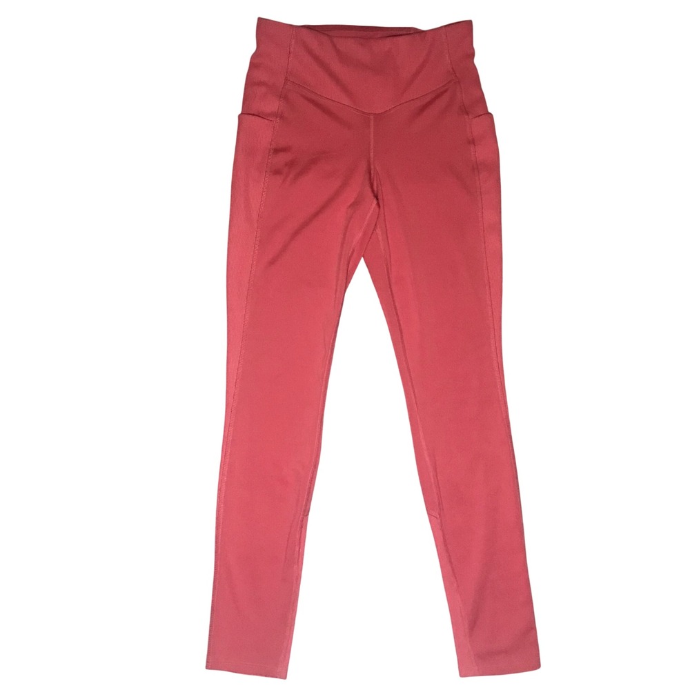 The North‎ Face Womens Coral Pink Ribbed High Rise Pocket Leggings Sz L NF0A5J7F